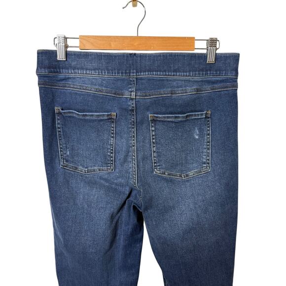 Spanx Distressed Ankle Skinny Jeans Pull On High Rise Medium Wash Blue Size XL - Picture 8 of 8